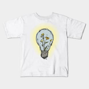 Broken bulb and yellow flowers sketch Kids T-Shirt